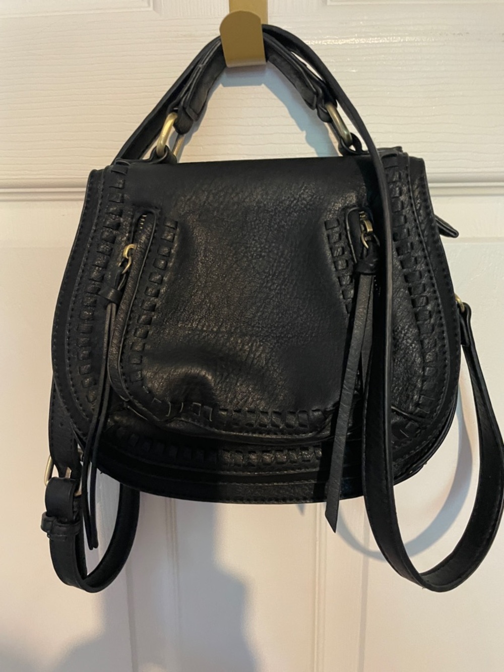 Black (faux?)Leather Saddle Crossbody Bag by Sasha and sofi - Women Bags